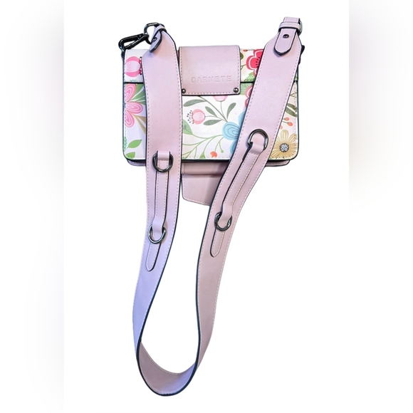 Vintage-Inspired Carnete Pastel Pink Floral Vegan Small Crossbody Purse - Picture 4 of 11